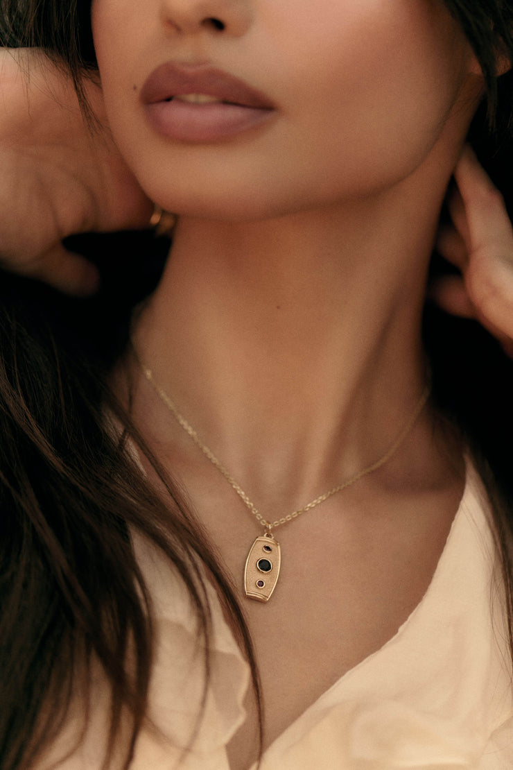 14K Gold pendant with smokey topaz and ruby gemstones 