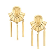 14K solid gold stud drop earrings with fringe accent. High polish and textured gold finish. 