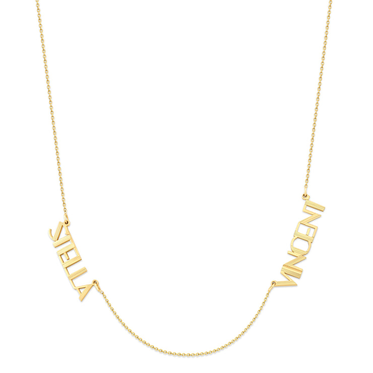 Custom gold name necklace in Art Deco style