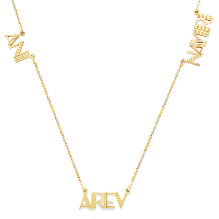 Custom gold name necklace in Art Deco style